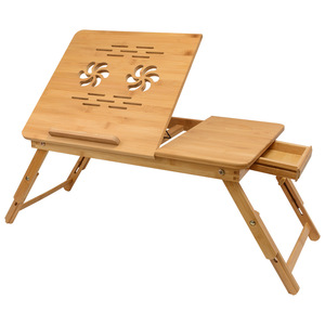 Bamboo <b>Folding</b> Laptop <b>Table</b> With Ventilation Slots And Drawer For Bed Or <b>Desk</b> Use - Product Image 5