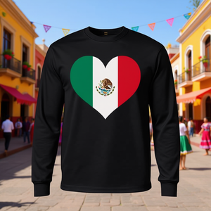 Camiseta de manga larga premium con diseño de corazón de la bandera mexicana para amantes de México - Product Image 3