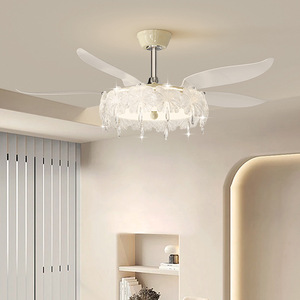 Ventilateur de plafond télécommandé de style vintage avec design de lustre en cristal pour salle à manger, usage domestique, conversion de fréquence - Product Image 1