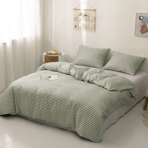 Hot Selling Olive <strong>Green</strong> White <strong>Striped</strong> Brushed 3 Piece Duvet Cover Set Plush Cozy Polyester <strong>Bedding</strong> Fade Resistant Bed Linens - Product Image 1