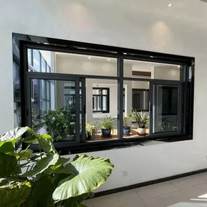 China brand 5+12A+5 double tempered glass sliding window black aluminum frame sliding windows