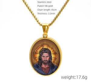 Collier pendentif religieux avec chaîne à maillons pour femmes et hommes, plaqué or 18 carats, acier inoxydable, ovale, Jésus, Vierge <span class=keywords><strong>Marie</strong></span> catholique - Product Image 6