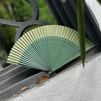 Éventail pliant compact en bambou de style chinois antique, accessoire Hanfu Cheongsam d'été, éventail de danse, motif feuille vert