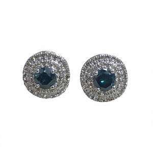 925 Sterling Silver Rhodium Plated Round Cut Blue Natural Diamond Ladies Halo <b>Stud</b> <b>Earrings</b> 1.87 Ct Trendy Wedding Party Jewelry - Product Image 1