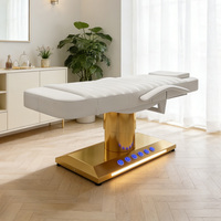 Cama de Belleza Eléctrica de Lujo XFMC con 3 Motores, Cama de Masaje Elevadora con Pasamanos Dorados, Moderna Cama para Extensiones de Pestañas para Salón de Belleza