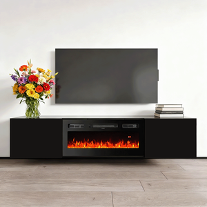 Meuble TV Autoportant et <span class=keywords><strong>Mural</strong></span> de 72" (183 cm) Blanc Noir en Bois avec Foyer Électrique - Product Image 1