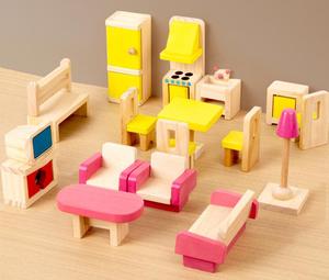 Ensemble de meubles miniatures en bois colorés, jeu de simulation, accessoire de maison de poupée, jouet éducatif pour enfants - Product Image 3