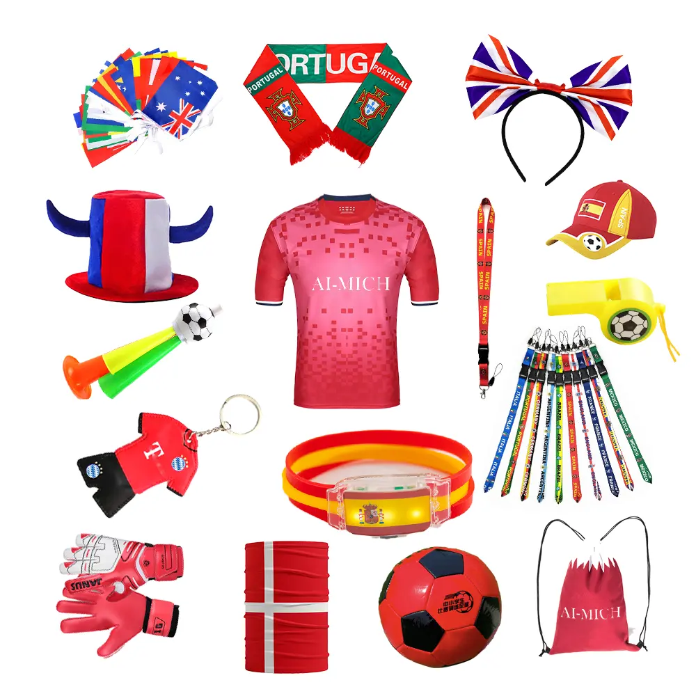 AI-MICH Qatar Accessories Wholesale Cup Glasses Soccer Fan Cheer Party Supplies Key Chain Scarfs Flags