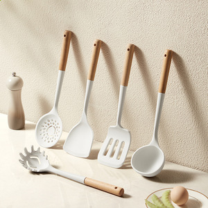 Kitchen Utensils Silicone Spatula Set 5 Pieces Wooden <b>Handle</b> Non Stick Cooking Tools For <b>Pan</b> Use - Product Image 1