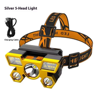 Lampe frontale LED puissante de qualité supérieure, type avion à cinq têtes, 15W, à intensité variable, rechargeable, longue autonomie, tactique, pour extérieur et usage minier