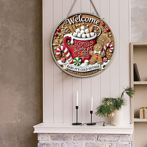In stock: American country style Christmas round <b>door</b> sign ornament, wooden welcome sign, decorative hanging piece, wooden tag. - Product Image 2