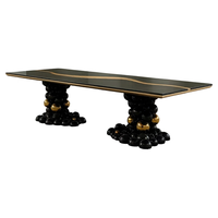 Table à manger de luxe en acier inoxydable, design créatif, table rectangulaire de luxe pour villa, table en marbre naturel