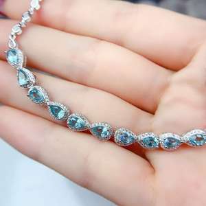 Exquisita Pulsera de Plata de Ley 925 con Topacio Azul Suizo Natural para Mujer, Pulseras Finas - Product Image 4