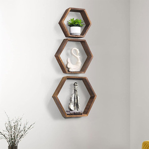 Hexagonal Wall Mounted <b>Shelf</b> Modular Wooden Floating Storage Rack For Living Room Wall Display - Product Image 4