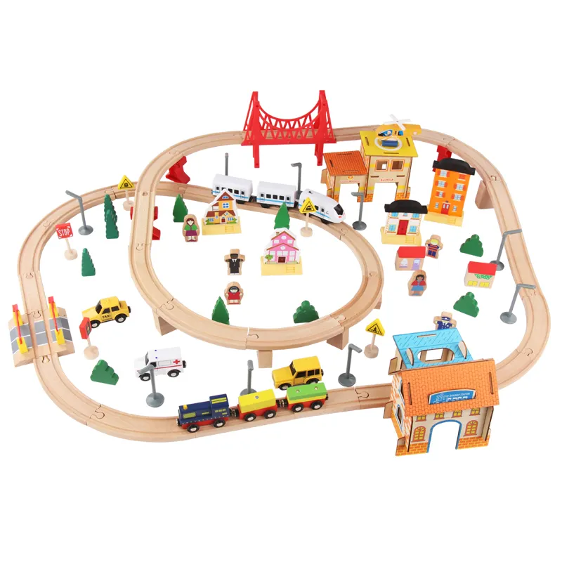 Hot Sale 108 Pcs Wooden Train Set -Premium Wood Toys for Boys and Girls,Wooden Urban Rail Transit Educational Toys
