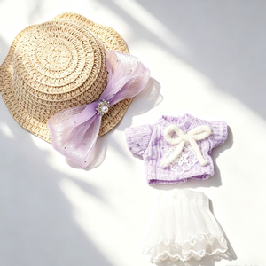 Tenue pour poupée de 20 cm [seulement en tissu] - Haut violet en coton, robe blanche, haut blanc et ensemble chapeau en jean, accessoires pour poupée 1/8, 14 ans et plus - Product Image 2
