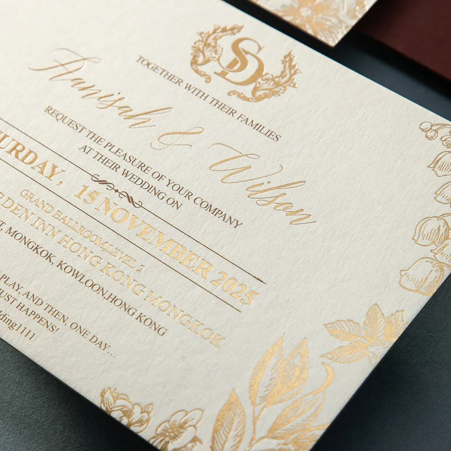 Convites de casamento luxuosos, cartão de convite de estampagem quente com envelope de casamento