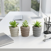 Petit pot à fleurs rond en ciment émaillé européen fait à la main pour une utilisation en intérieur/extérieur avec plante verte en plastique