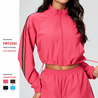 Ensemble veste et short de tennis pour femme, coupe courte, col montant, fermeture éclair frontale, coupe-vent, léger, séchage rapide, poches zippées, personnalisable avec marque privée