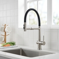 Robinet de cuisine monocommande en acier inoxydable antique avec cartouche céramique, à monter sur plan, avec douchette extractible