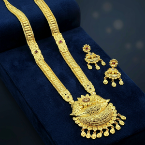 Wholesale 14K 18K 24K Micron Gold AD Stone Long Fashion Necklaces Set Traditional AD Long Jewelry Set Indian Wedding Jewelry Set - Product Image 1