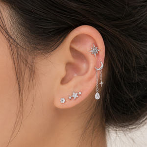 Lotus Wholesale Joyería para Piercing de Oreja de Cartílago Labret de Titanio, Colgante de Cadena con Borla, Diseño Luna Estrella Corazón, Brillante, Pulido, de Alta Calidad - Product Image 6