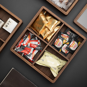 Plateau carré multifonctionnel en bois de noyer avec couvercle, idéal pour le thé et les collations, pour la maison, le salon, les fêtes et les invités - Product Image 4