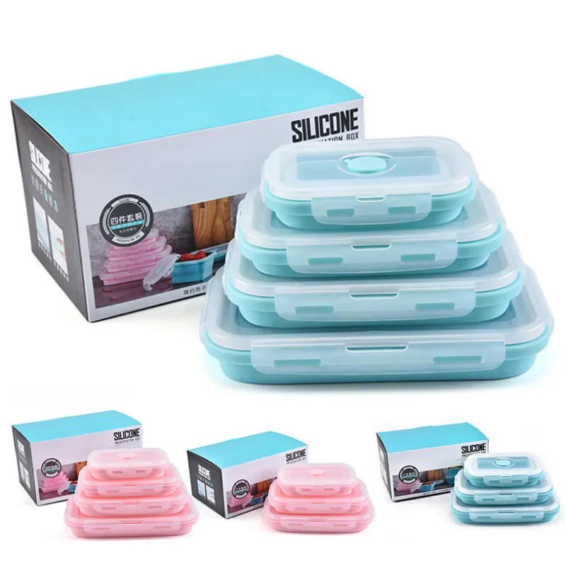 4-Pack Inklapbare Silicone Voedsel Opslag Containers Student Lunch Doos Voor Voedsel