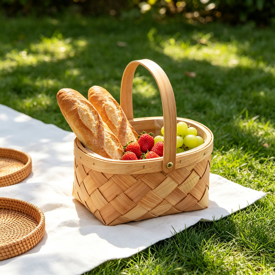Hot Selling Handmade Woven Wooden Multifunctional Fruit Basket Snack ...