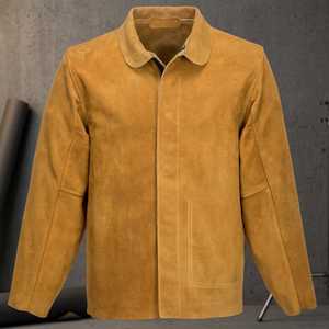 Welding <b>Jacket</b> Cowhide Leather Welding Coat Heat Flame Resistant Heavy Duty Weld Clothes for Men Women - Product Image 3