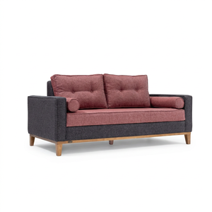 Sofá de Dos Plazas de Estilo Moderno de Mediados de Siglo, Tapizado en Lino, con Respaldo Acolchado, Patas de Madera y Brazos Acolchados, para Sala de Estar y Apartamentos de Hotel - Product Image 1