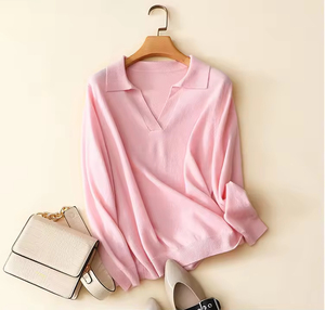 <span class=keywords><strong>Maglione</strong></span> <span class=keywords><strong>POLO</strong></span> con Scollo a V in Puro Cashmere Mongolo, Camicia in Cashmere per <span class=keywords><strong>Donna</strong></span>, <span class=keywords><strong>Maglione</strong></span> Invernale del Produttore - Product Image 2