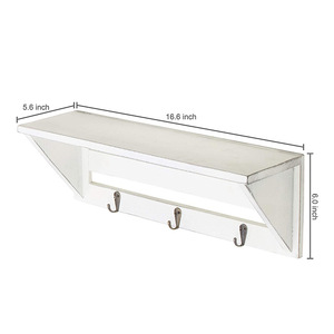 Wooden <b>Wall</b> <b>Mounted</b> Key Rack White Rectangle Multipurpose Entryway Storage Organizer Coat Rack Living Room Decorative <b>Shelf</b> - Product Image 4