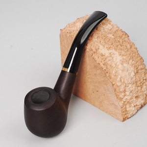 Muxiang Handcrafted Bent Tobacco Pipe Dark Horn Ring Solid Wood Smoking Accessory - Product Image 2