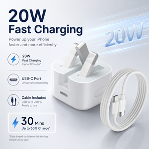 20W <b>USB</b> <b>C</b> Wall Charger with 2M Cable PD Fast <b>Charging</b> for Mobile Phone UK <b>Plug</b> - Product Image 2