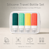 Ensemble de flacons de voyage en silicone personnalisés OEM conformes à la norme TSA avec logo imprimé, 60 ml, pour les contrôles de sécurité à l'aéroport