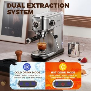Cafetera Espresso Semiautomática, Bomba de Acero Inoxidable, Calentador de Tazas Programable, Espumador de Leche, 1450W - Product Image 5