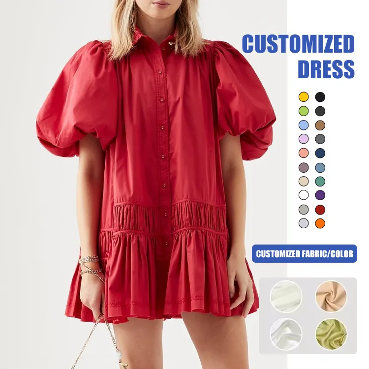 Source Factory Custom Fashion Stylish Women Clothing Pleated Dress Linen Ruffles Mini Workout Summer Casual Women Dress