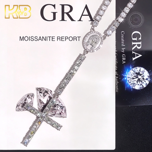 Collana con <span class=keywords><strong>rosario</strong></span> Hip-Hop <span class=keywords><strong>925</strong></span> di lusso in <span class=keywords><strong>argento</strong></span> Sterling 4mm VVS <span class=keywords><strong>catena</strong></span> con ciondolo a croce Moissanite per uomo e donna | Gioielli ghiacciati - Product Image 4