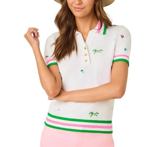 Maglione Polo da Donna in Maglia di Cotone Misto Ricamato Estivo Personalizzato con Colletto a Contrasto 12GG, Stile Preppy per <span class=keywords><strong>Golf</strong></span> e Tennis - Vendita all'Ingrosso - Product Image 1