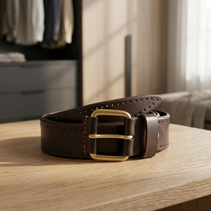 Ceinture en cuir de vachette B S International Vintage avec boucle carrée en acier, moulage monobloc solide, imperméable, durable et respirante - Product Image 1