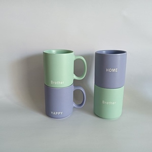 Tasses à café en céramique bleu mat 360 ml, motif lettres Relax Rock, écologiques, style minimaliste américain, capacité 200 ml - Product Image 2