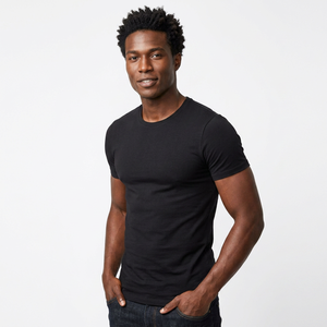 T-shirt à manches courtes pour homme, col rond, noir, 100% coton, respirant, uni, coupe ajustée pour adultes - Product Image 1