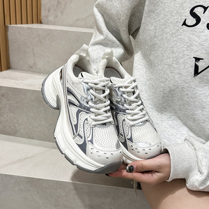 Chaussures de sport décontractées argentées 2026 - Nouvelles chaussures de sport épaisses en maille à lacets pour femmes - Chaussures à lacets - Product Image 4