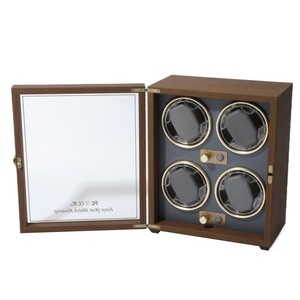 Boîte de rangement rotative automatique à quatre emplacements en MDF noyer foncé, élégante et silencieuse, pour montres mécaniques de luxe - Product Image 3