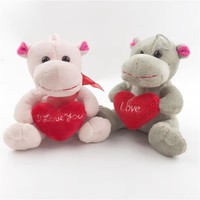 Nouveau porte-clés en peluche hippopotame cœur d'amour de 14 cm, animal en peluche doux et moelleux, pendentif de sac, cadeau de la Saint-Valentin pour couple