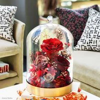 Boîte-cadeau en verre de base dorée finie de fleur éternelle pour Pâques Noël Qixi Festival pour le cadeau de confession de petite amie en gros