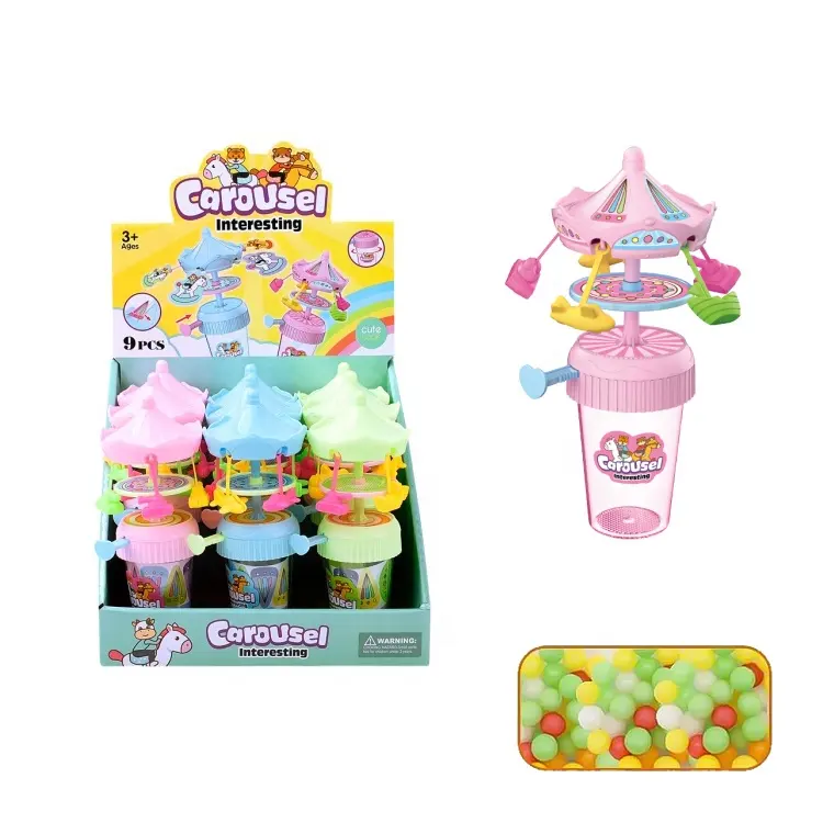 安いプラスチック点滅カルーセル面白いキャンディーおもちゃ子供甘いおもちゃキャンディープロモーションギフト