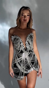 Diamants brillants glands bustier tubulaire Sexy Mini robes noires courtes robes de bal en V profond fête d'anniversaire soirée - Product Image 3