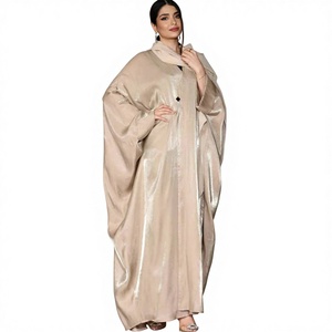 Abaya de prière modeste musulmane de Dubaï, faite à la main, à manches longues, anti-rides, ouverte, grande taille, en satin de soie brillant, manches chauve-souris, Corban - Product Image 1